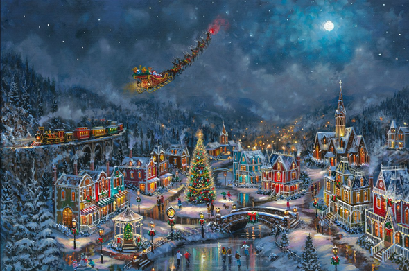 Robert Finale Artist Signed 2026 Christmas Limited Edition Canvas Giclee:"Over the Rooftops"