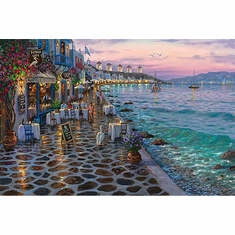 Robert Finale Artist Signed Hand-Embellished Limited Edition Canvas Giclee:" Mykonos Harbor, Greece"
