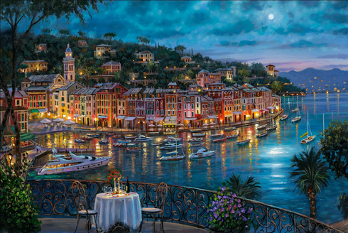 Robert Finale Artist Signed Hand-Embellished Limited Edition Canvas Giclee:"A Night in Portofino" Robert Finale Artist Signed Hand-Embellished Limited Edition Canvas Giclee:"A Night in Portofino"