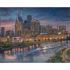 Robert Finale Artist Signed Limited Edition Embellished Canvas Giclee:"Nashville Nights On The Riverfront"