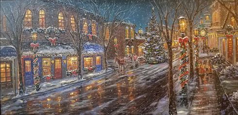 Robert Finale Artist Signed Limited Edition Hand-Embellished Canvas Giclee:"Christmas at the Village"