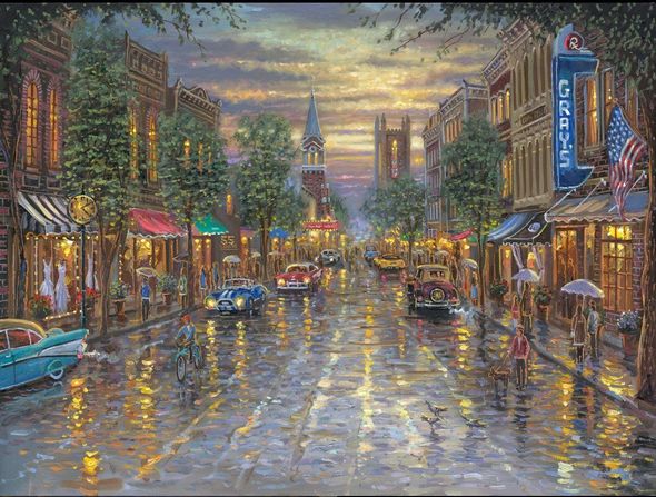 Robert Finale Artist Signed Limited Edition Embellished Canvas Giclee:"Downtown Franklin"