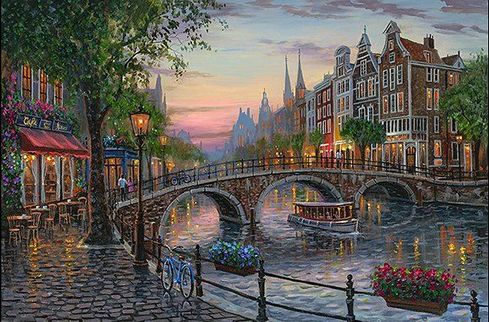 Robert Finale Artist Signed Limited Edition Hand-Embellished Canvas Giclee:"Morning in Amsterdam" Robert Finale Artist Signed Limited Edition Hand-Embellished Canvas Giclee:"Morning in Amsterdam"