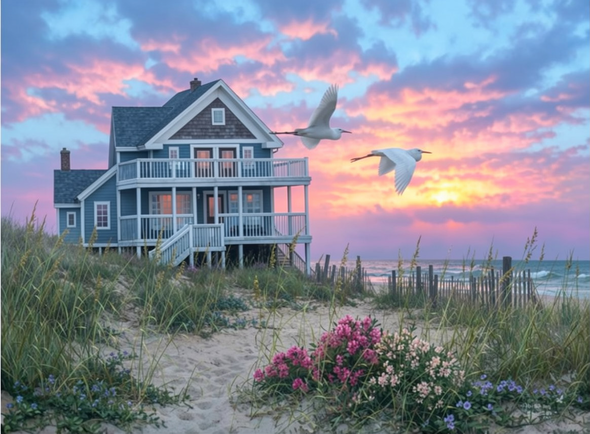 Abraham Hunter Artist Hand Signed Limited Edition Embellished Canvas Giclee: “Seaside Dawn”