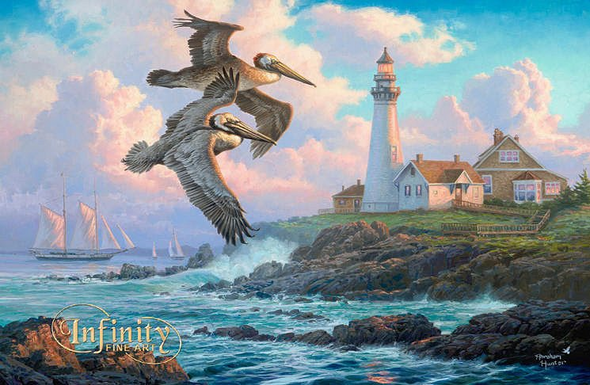 Abraham Hunter Artist Hand Signed Limited Edition Embellished Canvas Giclee: �Pelican Light�    