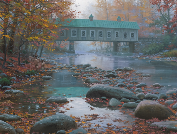 Mark Keathley Artist Hand Signed Limited Edition Embellished Canvas Giclee:�Emert�s Cove Crossing Autumn�    
