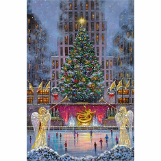 Robert Finale Artist Signed Limited Edition Hand-Embellished Canvas Giclee:"Rockefeller Christmas"