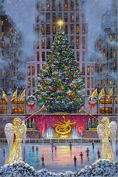 Robert Finale Artist Signed Limited Edition Hand-Embellished Canvas Giclee:"Rockefeller Christmas"