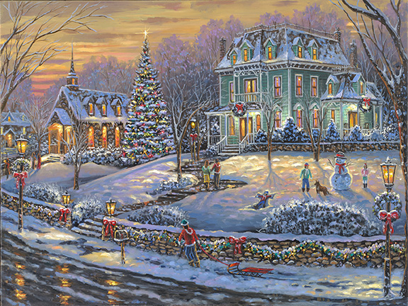 Robert Finale Christmas Canvas Giclee:"Merry Christmas to All"