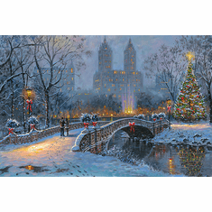 Robert Finale Hand Signed and Numbered Limited Edition Embellished Giclee Canvas:"Bow Bridge Christmas - Central Park"