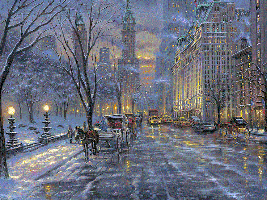 Robert Finale Hand Signed and Numbered Limited Edition Hand-Embellished Giclee on Canvas:"A Winter Stroll"