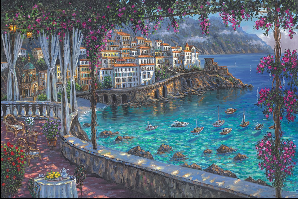Robert Finale Hand Signed and Numbered Limited Edition Hand-Embellished Giclee on Canvas:"Amalfi Coast"