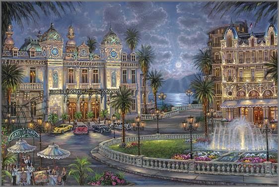 Robert Finale Hand Signed and Numbered Limited Edition Hand-Embellished Giclee on Canvas:"Casino de Monte Carlo"