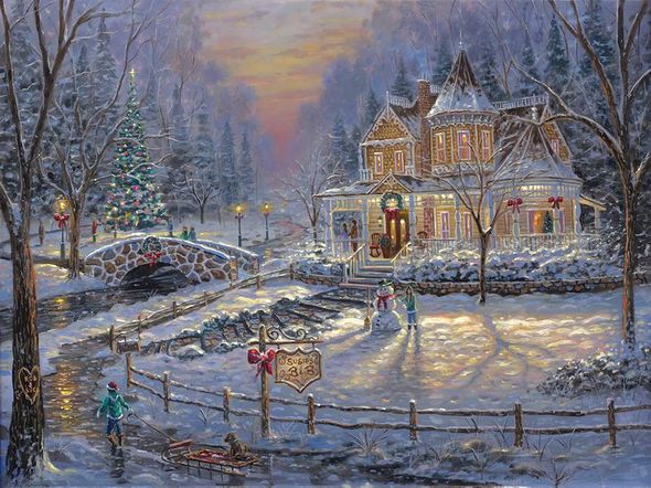 Robert Finale Hand Signed and Numbered Limited Edition Hand-Embellished Giclee on Canvas:"Christmas Homecoming"