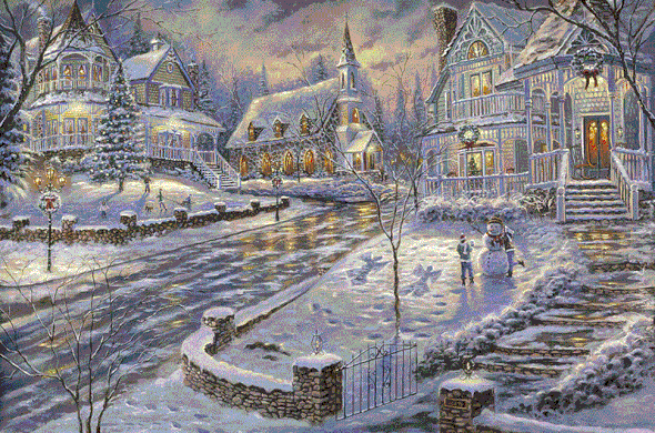 Robert Finale Hand Signed and Numbered Limited Edition Hand-Embellished Giclee on Canvas:"Christmas Snow"