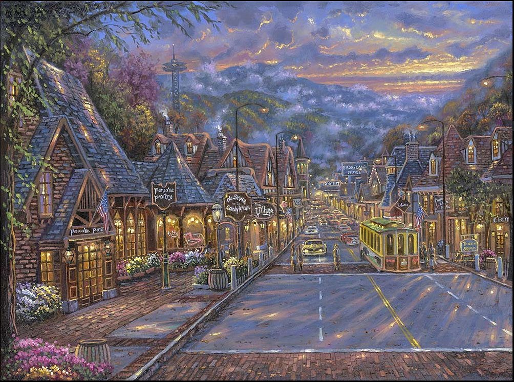 Robert Finale Hand Signed and Numbered Limited Edition Hand-Embellished Giclee on Canvas:"Gatlinburg Memories"