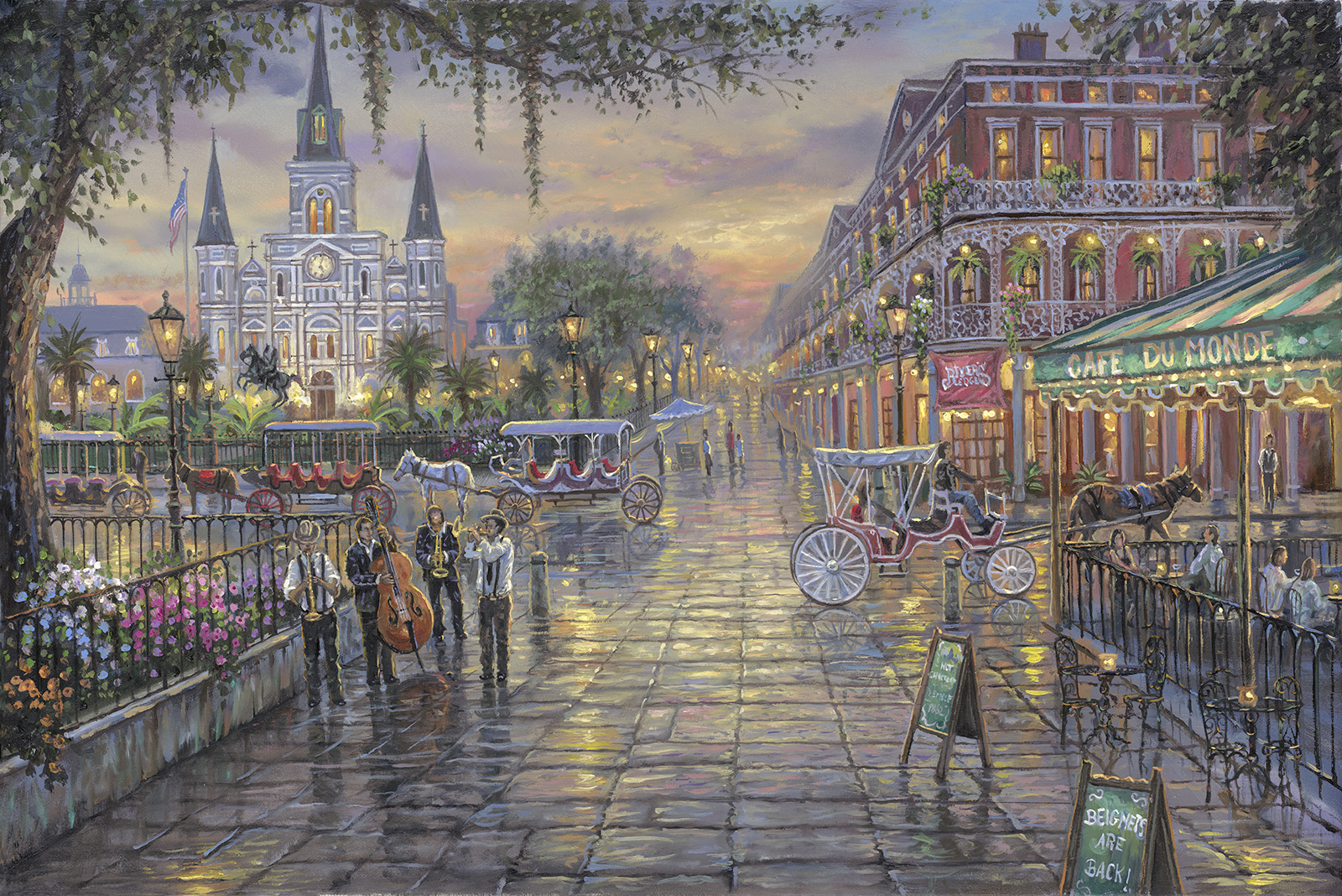 Robert Finale Hand-signed and Numbered Limited Edition Hand-Embellished Giclee on Canvas:"Jackson Square, New Orleans"