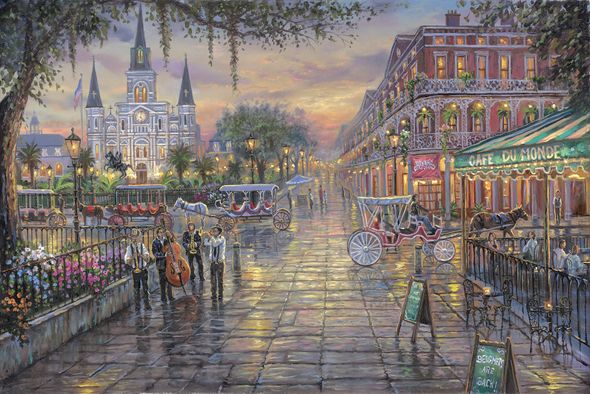 Robert Finale Hand-signed and Numbered Limited Edition Hand-Embellished Giclee on Canvas:"Jackson Square, New Orleans"