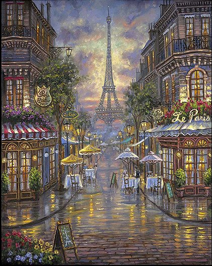 Robert Finale Hand Signed and Numbered Limited Edition Hand-Embellished Giclee on Canvas:"Le Paris Cafe"