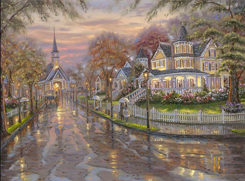 Robert Finale Hand Signed and Numbered Limited Edition Embellished Giclee Canvas:"Sunday Evening"