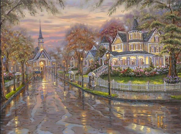 Robert Finale Hand Signed and Numbered Limited Edition Embellished Giclee Canvas:"Sunday Evening"