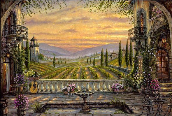 Robert Finale Handsigned and Numbered Limited Edition Hand-Embellished Giclee on Canvas:"A Tuscan View"