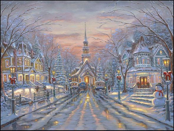 Robert Finale Artist Hand Signed Limited Edition Embellished Giclee Canvas:"Christmas Blessings"