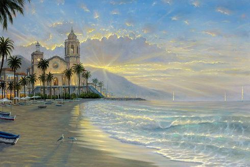Robert Finale Artist Hand Signed Limited Edition Embellished Giclee Canvas:"Costa Azul"