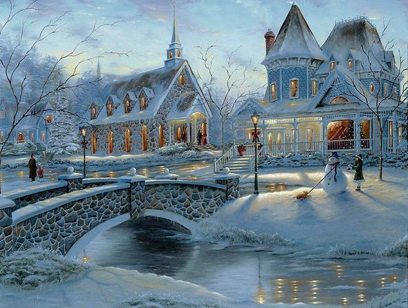 Robert Finale Artis Hand-signed Limited Edition Embellished Giclee Canvas:"Home for Christmas"