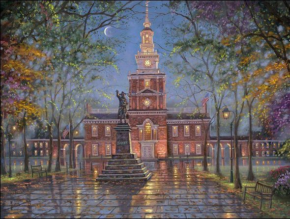 Robert Finale Artist Hand Signed Limited Edition Embellished Giclee Canvas:"Independence Hall - Philadelphia"
