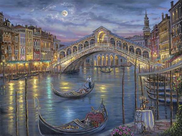 Robert Finale Han Signed Limited Edition Embellished Giclee Canvas:"Last Night on the Grand Canal"