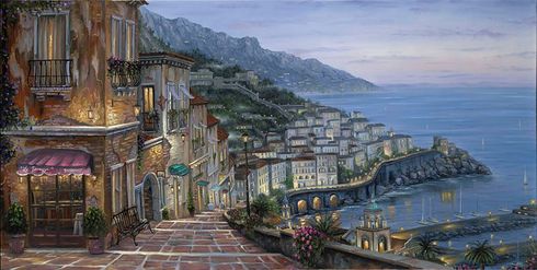 Robert Finale Hand Signed Limited Edition Embellished Giclee Canvas:"Mediterranean Summer" Robert Finale Hand Signed Limited Edition Embellished Giclee Canvas:"Mediterranean Summer"