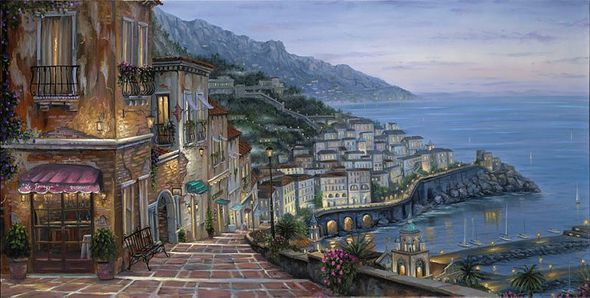 Robert Finale Hand Signed Limited Edition Embellished Giclee Canvas:"Mediterranean Summer"