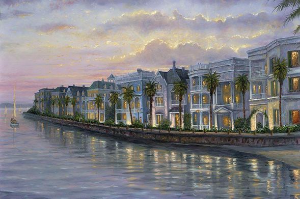 Robert Finale Artist Hand Signed Limited Edition Embellished Giclee Canvas:"Southern Charm Charleston, SC"