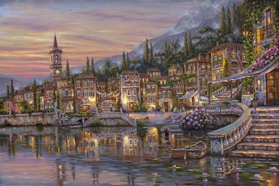 Robert Finale Handsigned and Numbered Limited Edition Hand-Embellished Giclee on Canvas:"Varenna, Mio Amor"