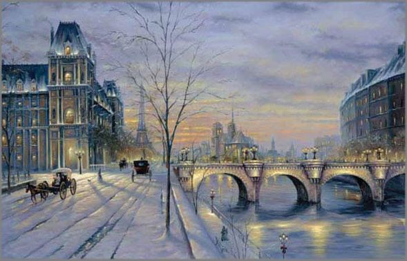 Robert Finale Handsigned and Numbered Limited Edition Hand-Embellished Giclee on Canvas:"Winter in Paris"