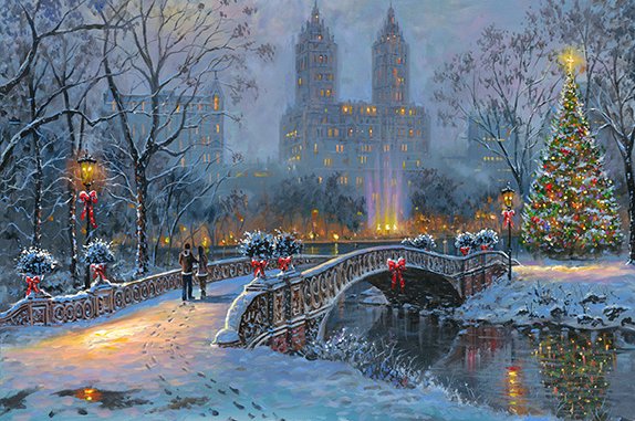 Robert Finale Original Art with Free Framing:"Bow Bridge Christmas"