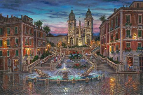Robert Finale Original Art with Free Framing:"Steps of Rome"