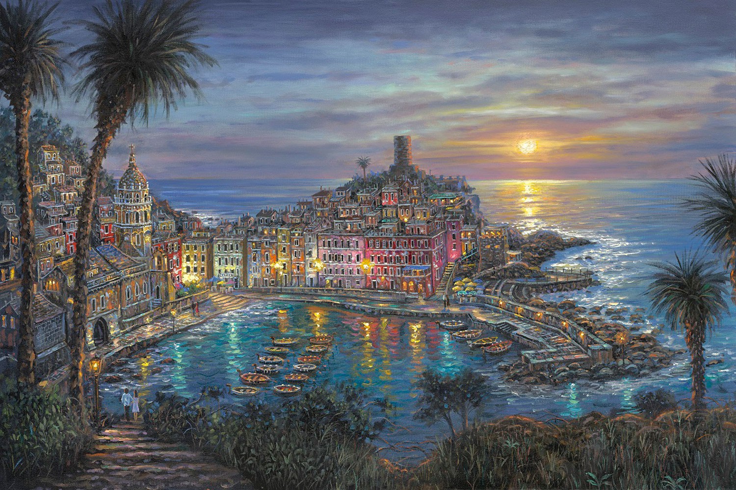 Robert Finale Original Art with Free Framing:"Vernazza Sunset - Italy"