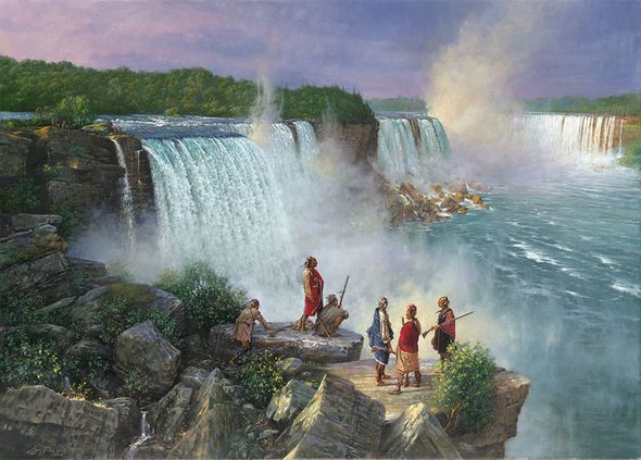 Robert Griffing Limited Edition Lithograph: "Thundering Water Ne-ah-ga (Niagra Falls) Late 1700's"