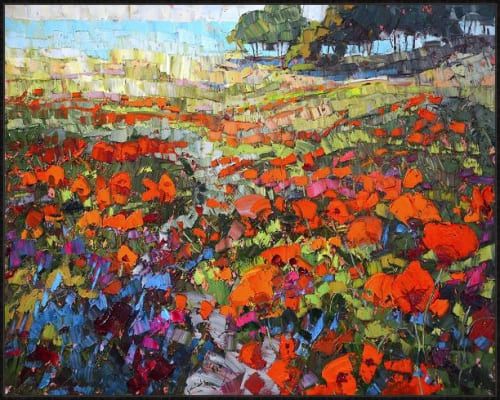 ROBERT MOORE 33X41 FRAMED FLOAT CANVAS:"POPPIES"