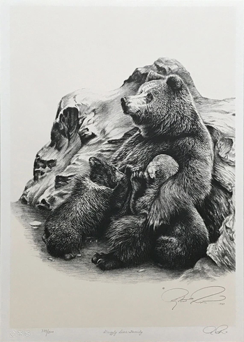Robert Pow Artist Hand-signed Limited Edition Lithograph: "SNUGGLY BEAR FAMILY" Robert Pow Artist Hand-signed Limited Edition Lithograph: "SNUGGLY BEAR FAMILY"