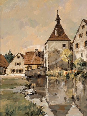 Robert Schaar Limited Edition Hand-Embellished Giclee on Canvas:"Village in Germany I"
