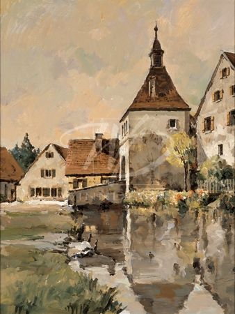 Robert Schaar Limited Edition Hand-Embellished Giclee on Canvas:"Village in Germany I"