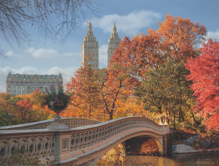 Rod Chase Hand Signed and Numbered Limited Edition Canvas Giclee:"Autumn in Central Park"
