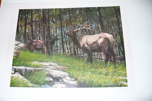 Rod Frederick Signed and Numbered Limited Edition Lithograph: "Fall Warning (ELK)"