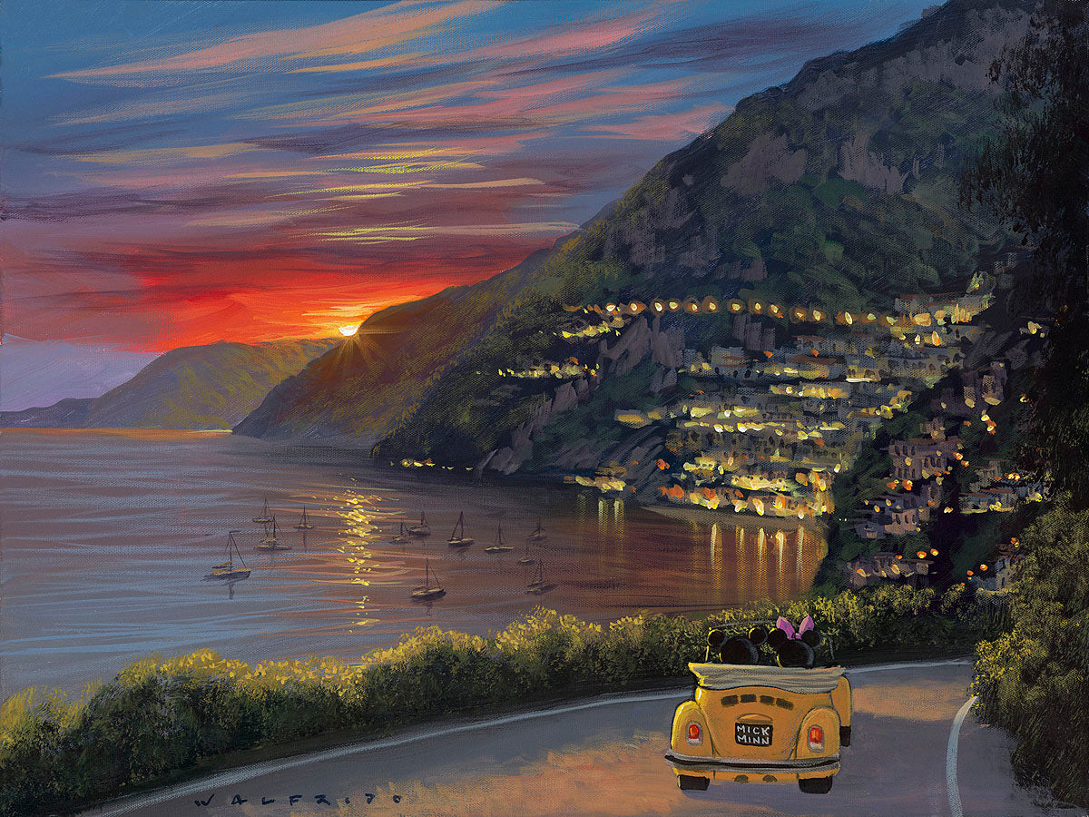 Walfrido Garcia Artist Signed Disney Ltd Ed Studio Embellished  Gallery Wrap Canvas:"Riding Through Amalfi"
