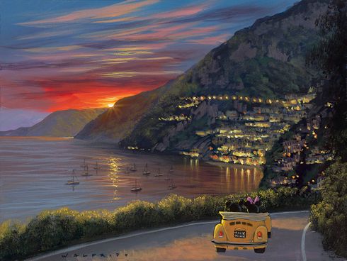 Walfrido Garcia Artist Signed Disney Ltd Ed Studio Embellished  Gallery Wrap Canvas:"Riding Through Amalfi"