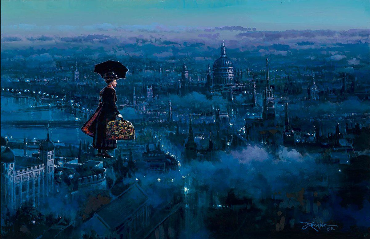 Rodel Gonzalez Signed Disney Ltd Ed Gallery Wrap Canvas Giclee:"Floating Over London"