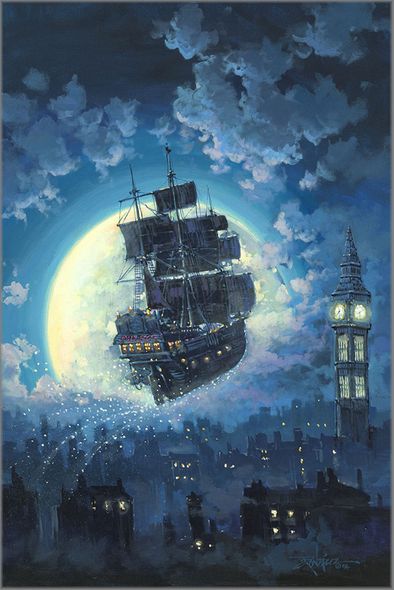 Rodel Gonzalez Signed Limited Edition Hand-Embellished Canvas Gicl&eacute;e:"Sailing Into the Moon"